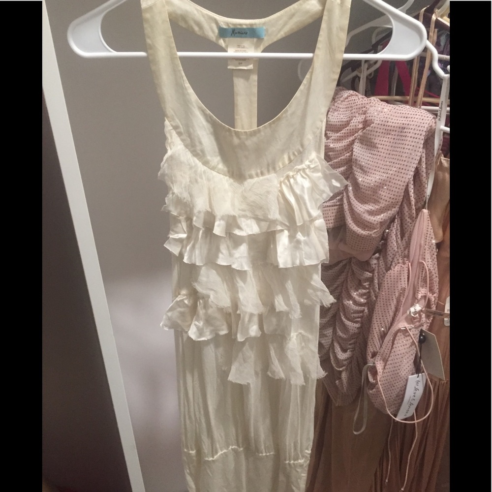 Marciano Romantic Ivory ruffled Cream Silk ruched top tunic S 90’s - Picture 3 of 10